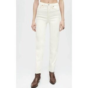 RE/DONE High Rise Stove Pipe Jeans Size 31 Vintage White Comfort Stretch Raw Hem